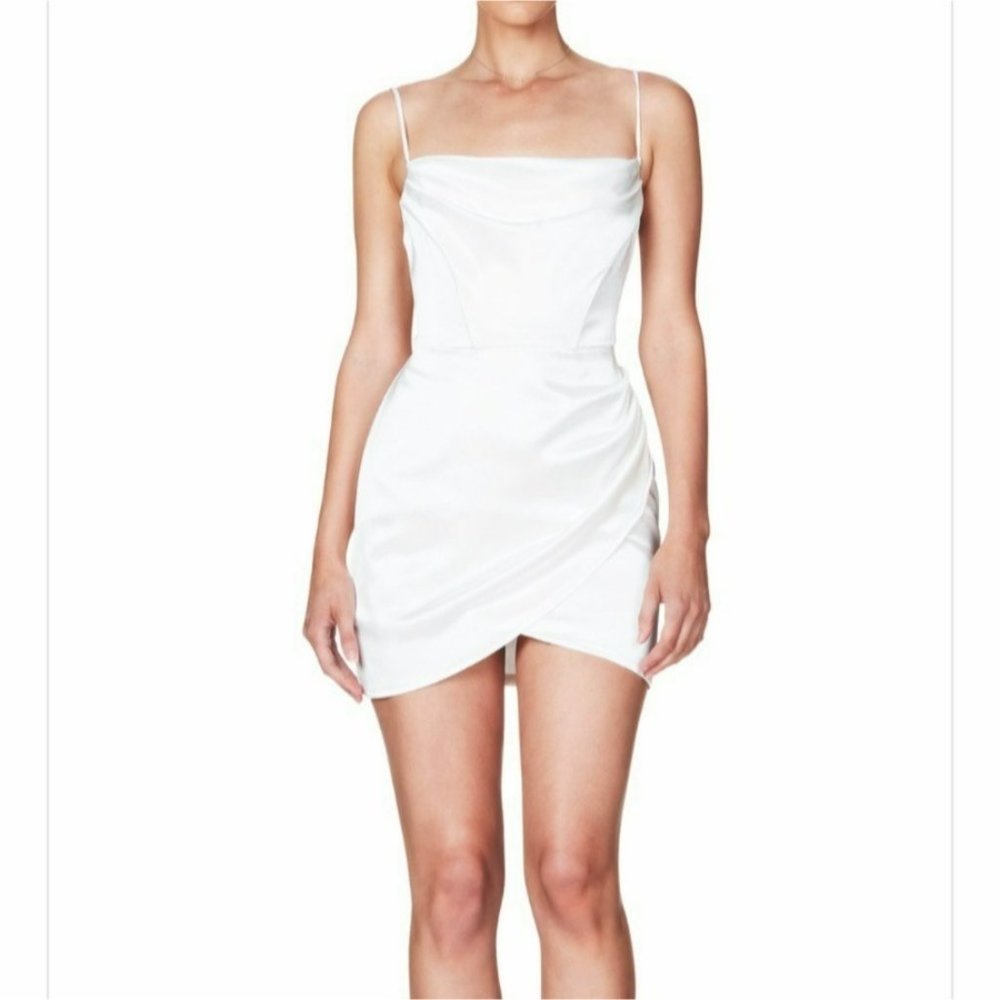 Nookie Dream Draped Mini Satin Dress Ivory White Size XL NWT